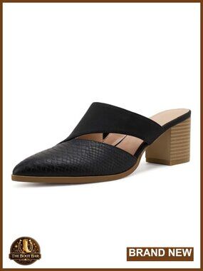 Women's Cutout Backless Mules Slip On Closed Toe Chunky Stacked Heeled Sandals